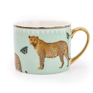Leopard Pale Green Mug with Gold Handle