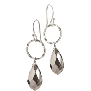 Grey Mirror Crystal Teardrop Earrings with Silver Hoop