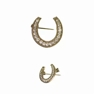 Lucky Horseshoe Broach - Antique Gold-Clear