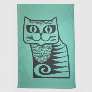 Teal Cat Hornsea Tea Towel