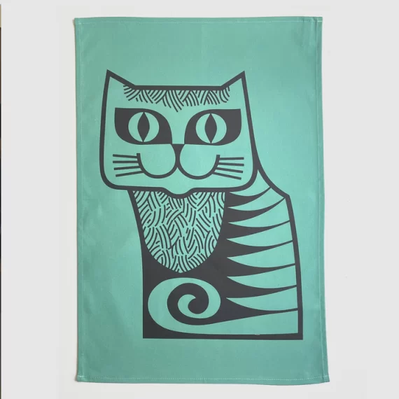 Teal Cat Hornsea Tea Towel