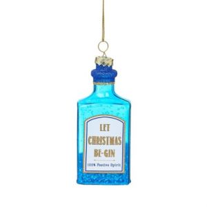 Blue Gin Bottle Shaped Christmas Bauble