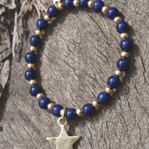 Worn Gold Star Bracelet with Lapis Lazuli Beads