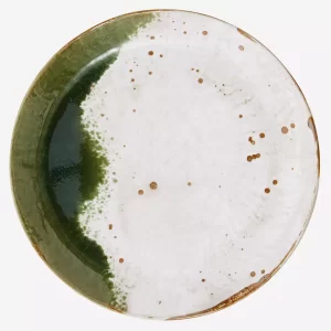 White & Green Stoneware Dinner Plate