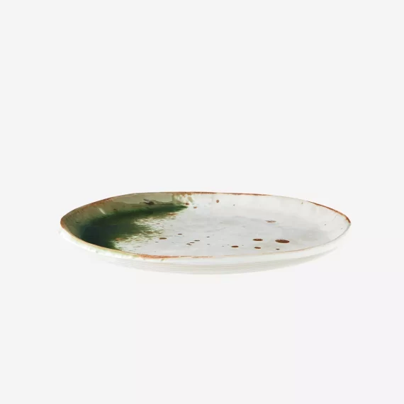 White & Green Stoneware Side Plate