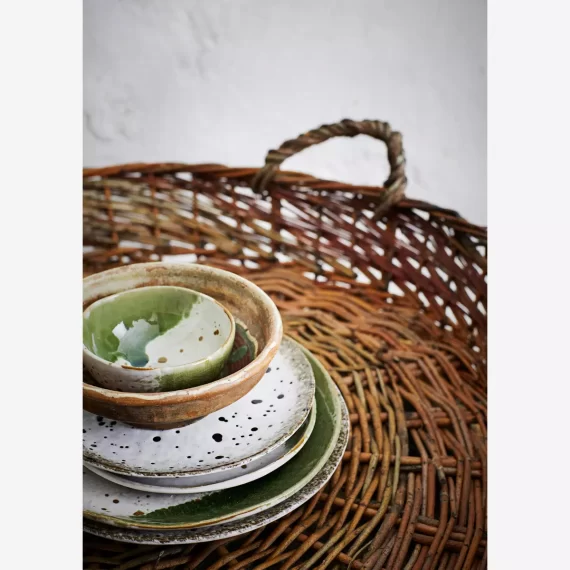 White & Green Stoneware Bowl
