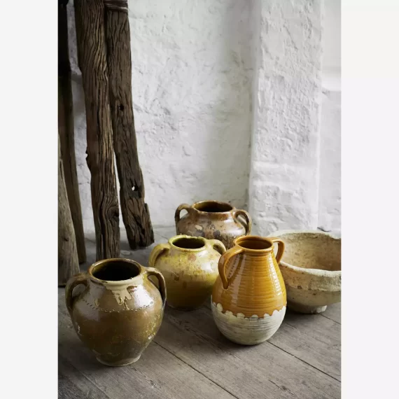 Mustard & Natural Stoneware Vase with Handles
