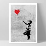 Framed Girl with Red Balloon Street Art Graffiti Print 30x42cm(A3)