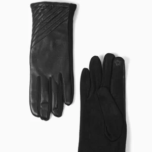 Black PU with Diagonal Stitching Gloves
