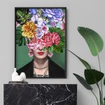 Frida Kahlo Watercolour Floral Print with Frame Iconic Fashion