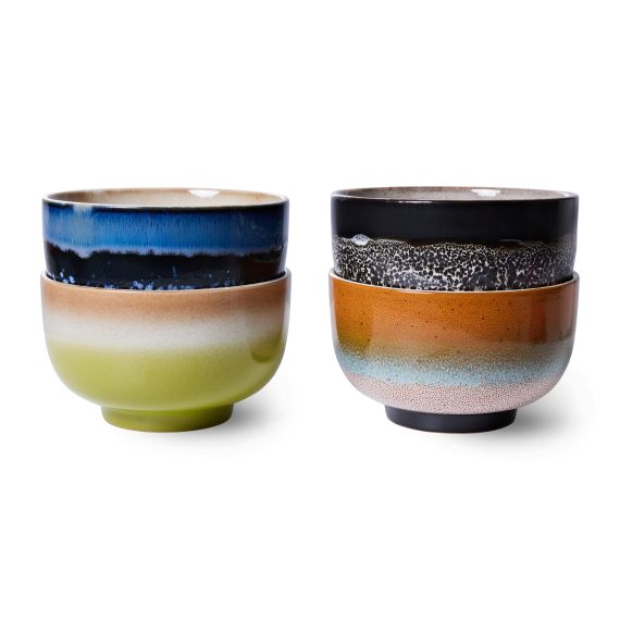 HKliving 70's Ceramics Set of 4 Noodle Bowls Groovy
