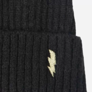 Black with Gold Lightning Bolt Embroidery Pom Pom Hat