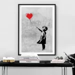 Framed Girl with Red Balloon Street Art Graffiti Print 50x70