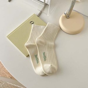 Creamy White Ladies Athletic Alphabet Socks