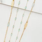 Double Layer Necklace with Battered Gold Ovals and Green Stones