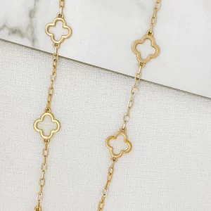 Long gold open fleurs necklace