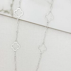 Long Silver Open Fleurs Necklace