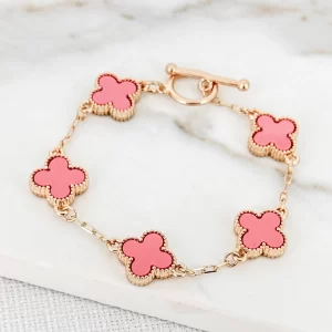 Gold & Pink Fleur T-Bar Bracelet