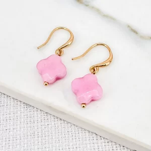 Gold & Pink Fleur Dropper Earring