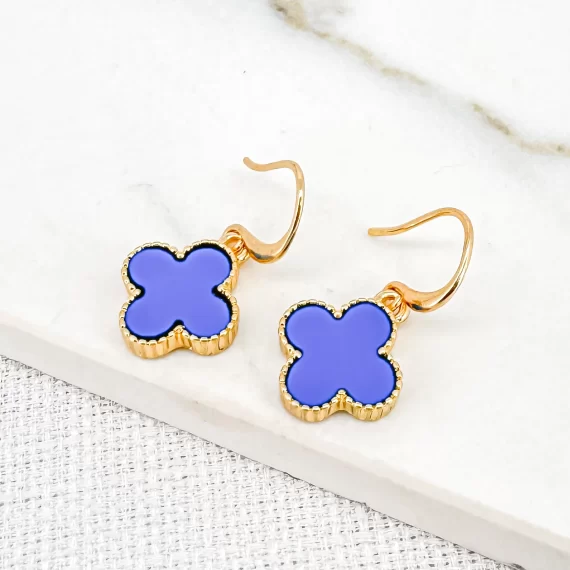 Gold & Blue Fleur Dropper Earring