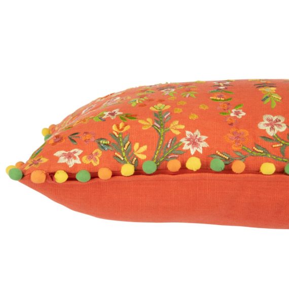 Pom Pom Orange Flower Cushion 65x35cm