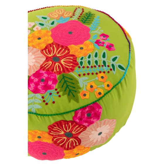 Flowers Embroidery Round Pouffe