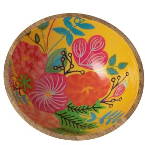 Yellow Flower Bowl in Mango wood