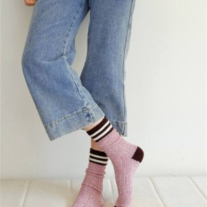 Pink Striped Retro Thick Stitched Socks