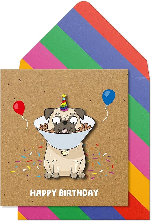 Tache Party Pug Happy Birthday Card