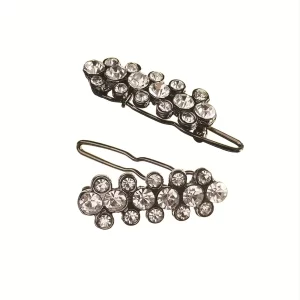 Pair of Petite Sparklets Hair Clips Gun Metal / Clear Crystals