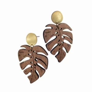 Latino Leaf Drop Earrings Worn Gold / Wood