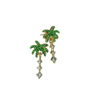 Gold & Green Articulated Palm Tree Earrings