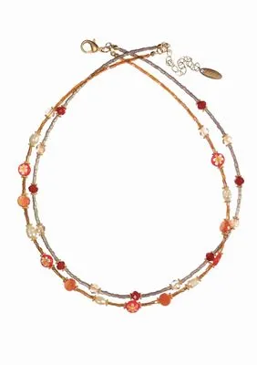 Millefiori Bead Double Necklace Satsuma & Gold