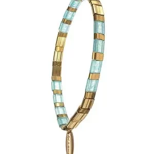 Miyuki Tila Style Glass Bead Bracelet Turq & Gold