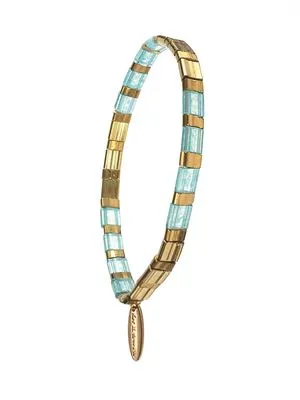 Miyuki Tila Style Glass Bead Bracelet Turq & Gold