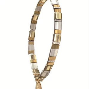 Miyuki Tila Style Glass Bead Bracelet Silver & Gold