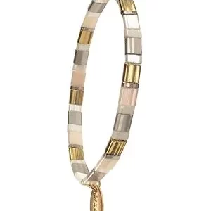 Miyuki Tila Style Glass Bead Bracelet Gold Silver & Oyster