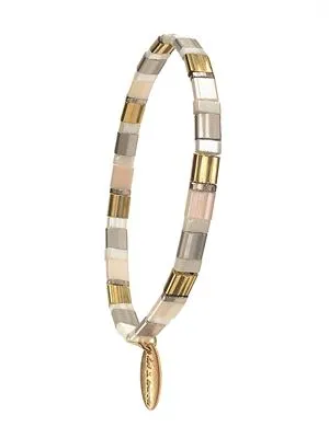 Miyuki Tila Style Glass Bead Bracelet Gold Silver & Oyster