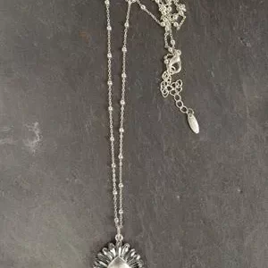 Necklace - Sunburst Crystal Charm - Silver Shadow