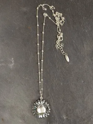 Sunburst Crystal Charm Silver Shadow Necklace