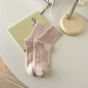 Pink Ladies Ribbed Socks