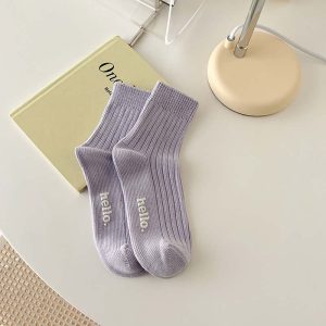 Purple Ladies Ribbed Socks