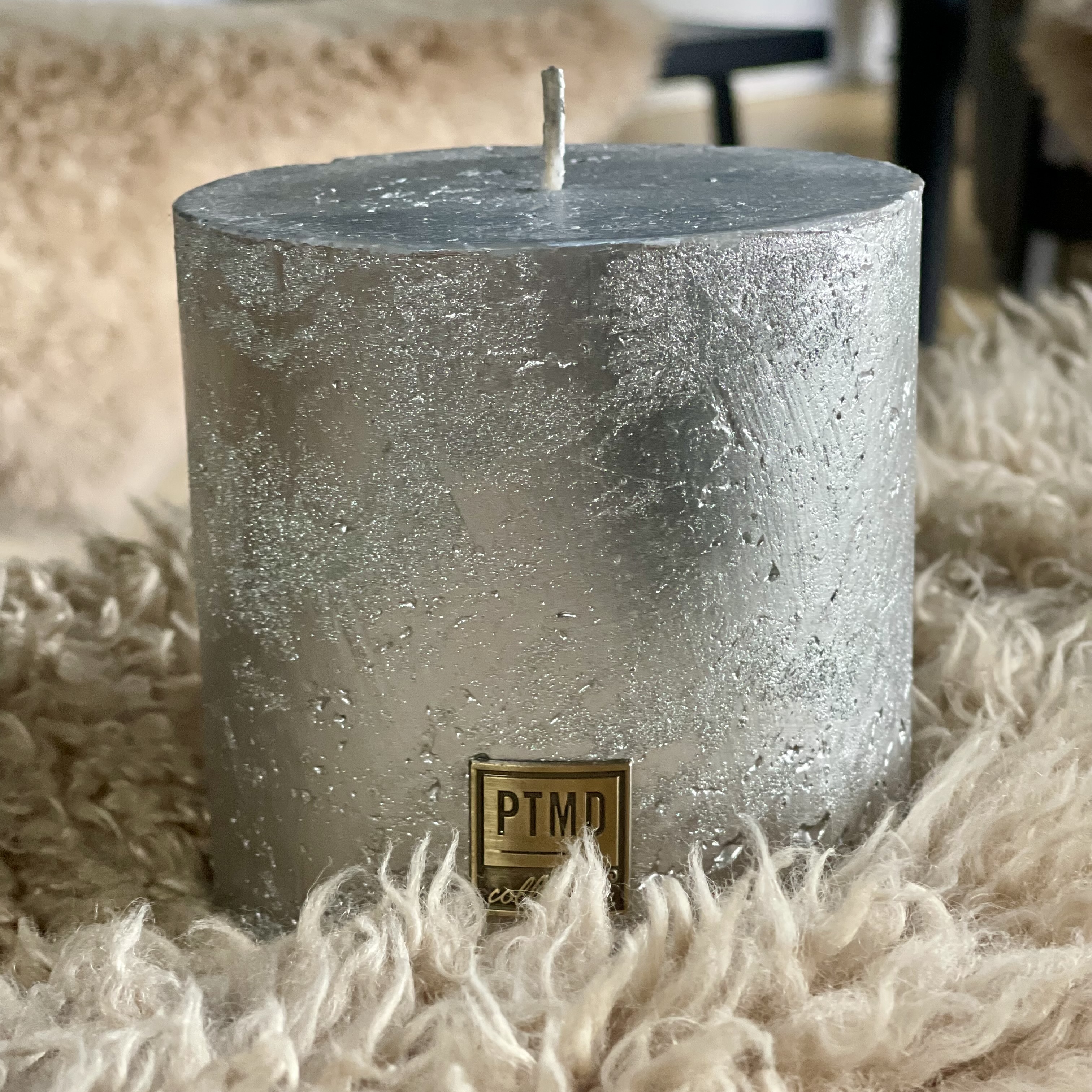 Metallic Silver Block Candle 10x10cm
