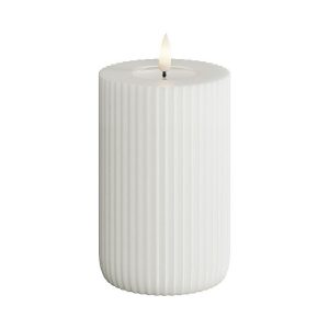 White Ribbed Battery Operated LED Candle 8x12.5cm