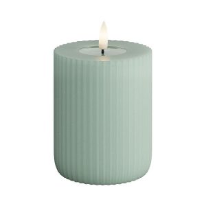 Sage Green Ribbed Battery Operated LED Candle 7.5x10cm