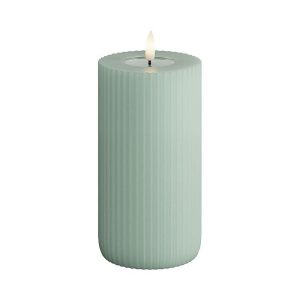 Sage Green Ribbed Battery Operated LED Candle 7.5x15cm