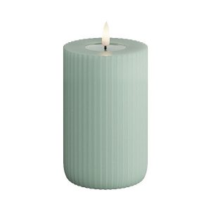 Sage Green Ribbed Battery Operated LED Candle 7.5x12.5cm