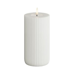 White Ribbed Battery Operated LED Candle 8x15cm