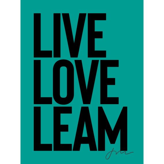 Framed Aqua Live Love Leam Print 30x40cm