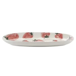 Hand Painted Strawberries Oval Long Plate